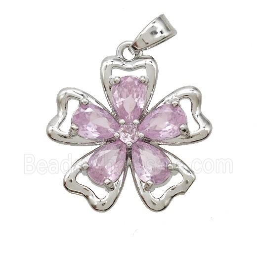 Copper Flower Pendant Pave Zirconia Crystal Glass Platinum Plated