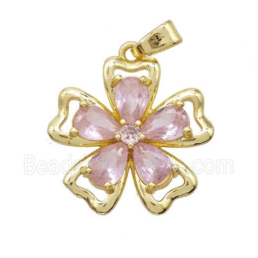 Copper Flower Pendant Pave Zirconia Crystal Glass Gold Plated