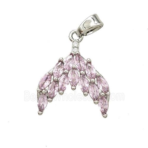 Copper Shark-Tail Pendant Pave Crystal Glass Platinum Plated