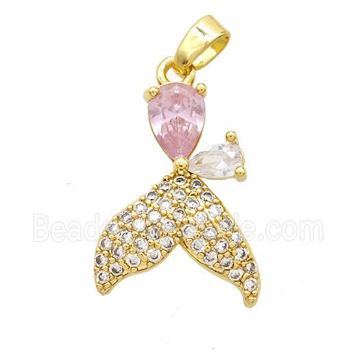 Copper Shark-Tail Pendant Pave Zirconia Crystal Glass Gold Plated