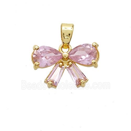 Copper Bowknot Pendant Pave Pink Crystal Glass Gold Plated
