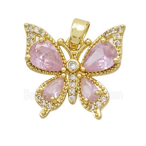 Copper Butterfly Pendant Pvae Zirconia Pink Crystal Glass Gold Plated