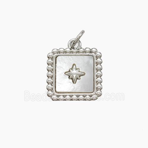Copper Square Pendant Pave Shell Northstar Platinum Plated
