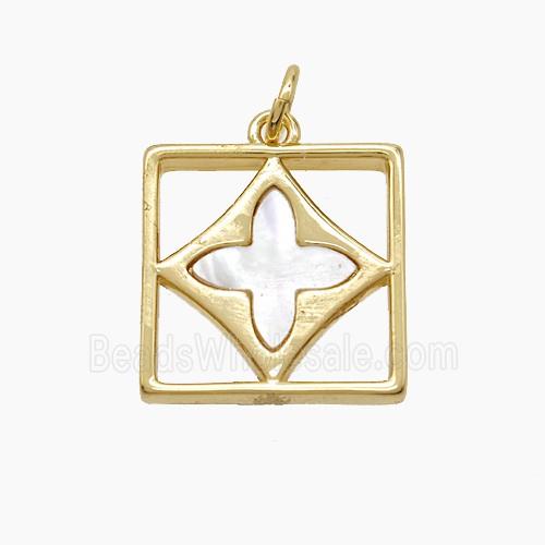 Copper Square Pendant Pave Shell Cross Gold Plated