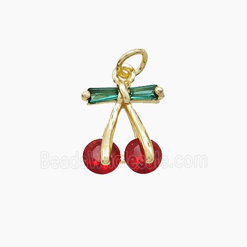 Copper Cherry Pendant Pave Zirconia Gold Plated