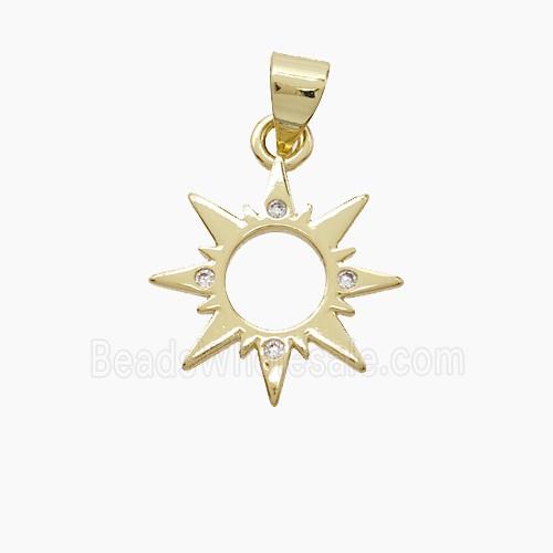 Copper Sun Pendant Pave Zirconia Gold Plated