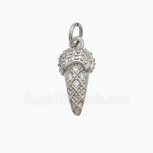 Copper Ice Cream Pendant Pave Zirconia Platinum Plated