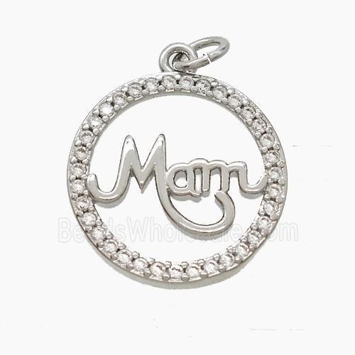 Copper Mam Pendant Pave Zirconia Circle Platinum Plated