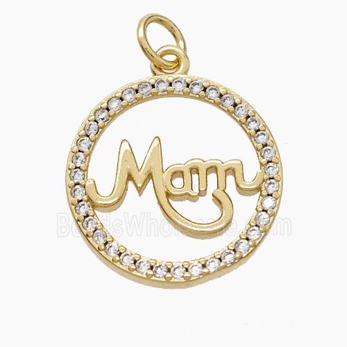 Copper Mam Pendant Pave Zirconia Circle Gold Plated
