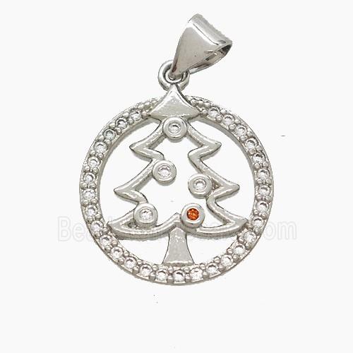 Christmas Tree Charms Copper Pendant Pave Zirconia Platinum Plated