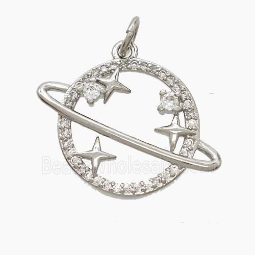 Copper Planet Pendant Pave Zirconia Platinum Plated
