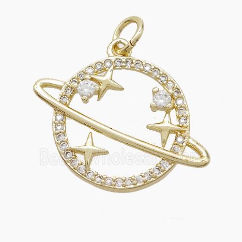 Copper Planet Pendant Pave Zirconia Gold Plated