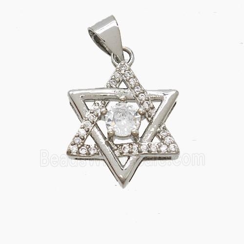 Copper DavidStar Pendant Pave Zirconia Platinum Plated