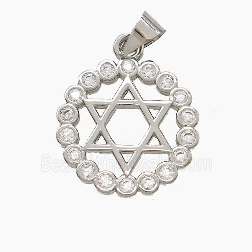 Copper DavidStar Pendant Pave Zirconia Platinum Plated