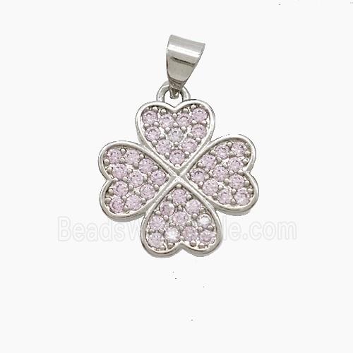 Copper Clover Pendant Pave Zirconia Platinum Plated