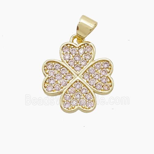Copper Clover Pendant Pave Zirconia Gold Plated