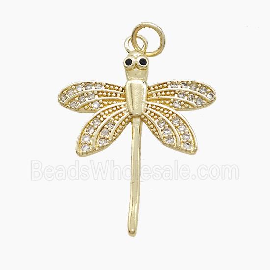 Copper Dragonfly Pendant Pave Zirconia Gold Plated