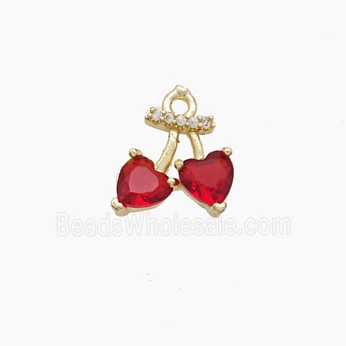 Copper Cherry Pendant Pave Crystal Glass Gold Plated