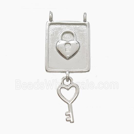 Copper Key Lock Pendant 2loops Platinum Plated
