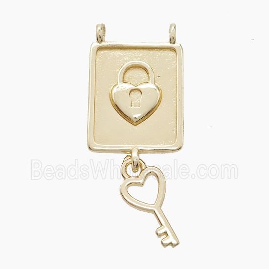 Copper Key Lock Pendant 2loops Gold Plated