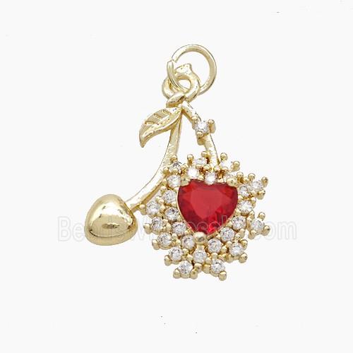 Copper Cherry Pendant Pave Zirconia Crystal Glass Gold Plated