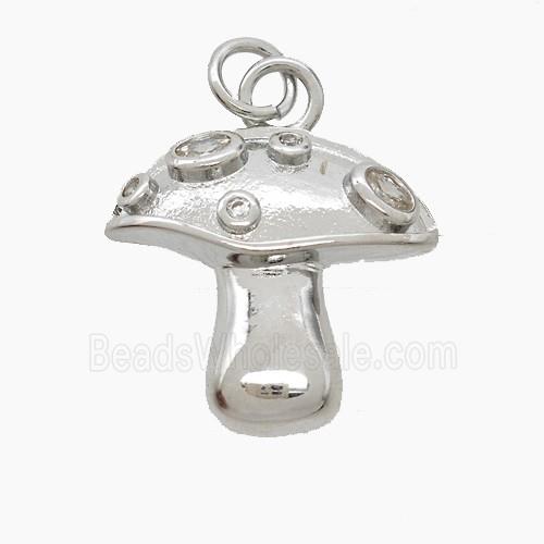 Copper Mushroom Pendant Pave Zirconia Platinum Plated