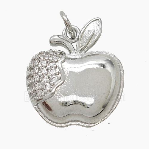 Copper Apple Pendant Pave Zirconia Platinum Plated