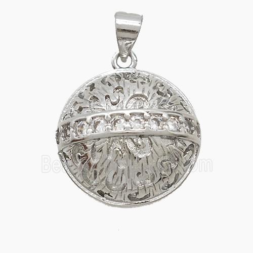 Copper Half-Ball Pendant Pave Zirconia Round Platinum Plated