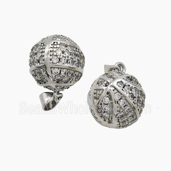 Copper Basketball Pendant Pave Zirconia Sports Platinum Plated
