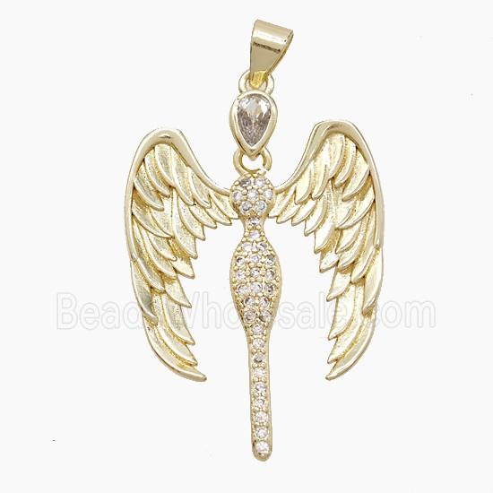 Copper Fairy Pendant Pave Zirconia Angel Wings Gold Plated