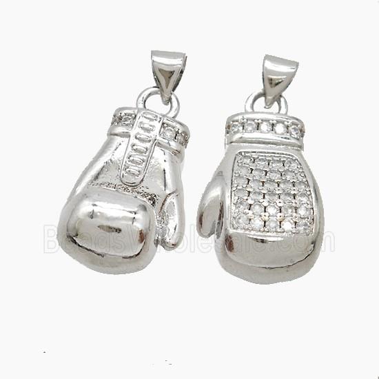 Baseball Gloves Copper Pendant Pave Zirconia Sports Platinum Plated