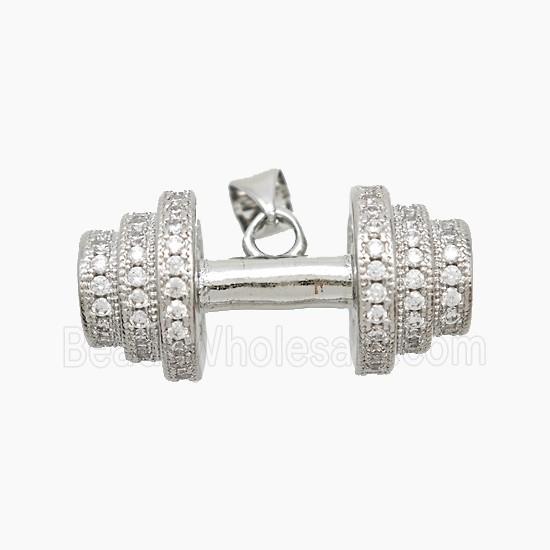 Copper Barbell Pendant Pave Zirconia Sports Platinum Plated