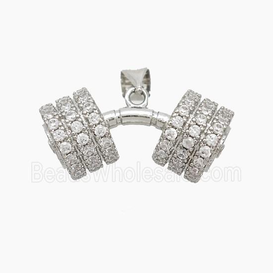 Copper Barbell Pendant Pave Zirconia Sports Platinum Plated