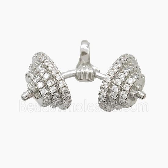 Copper Barbell Pendant Pave Zirconia Sports Platinum Plated