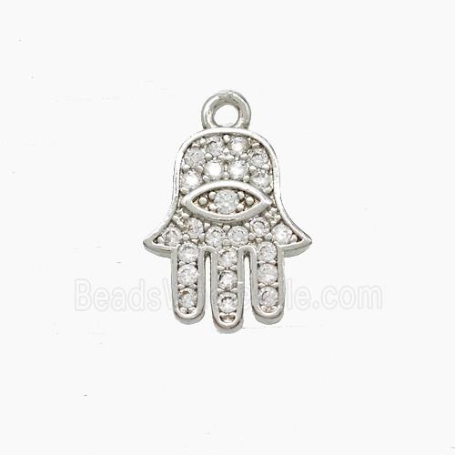 Copper Hamsahand Pendant Pave Zirconia Platinum Plated