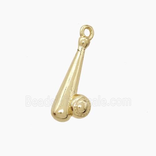 Baseball Bat Charms Copper Pendant Sports Gold Plated
