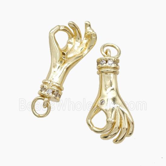 Copper Hand Pendant Pave Zirconia Okay Sign Gold Plated