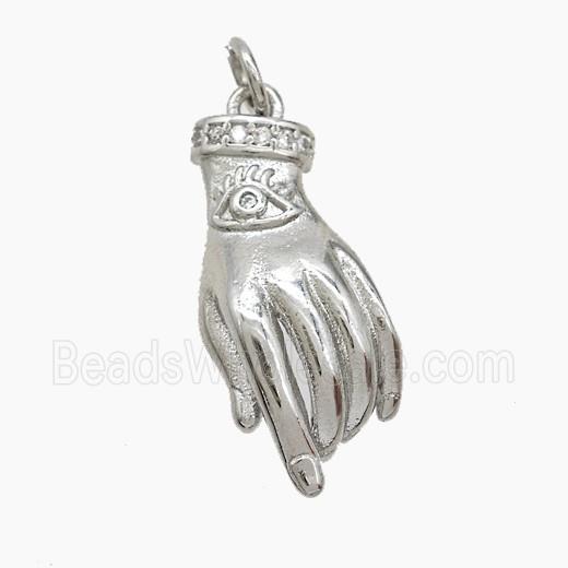 Copper Hand Pendant Pave Zirconia Platinum Plated