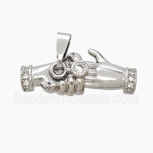 Copper Handshake Pendant Pave Zirconia Platinum Plated