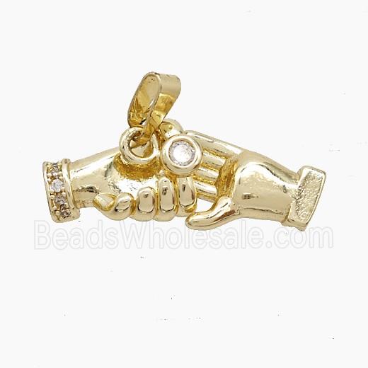 Copper Handshake Pendant Pave Zirconia Gold Plated