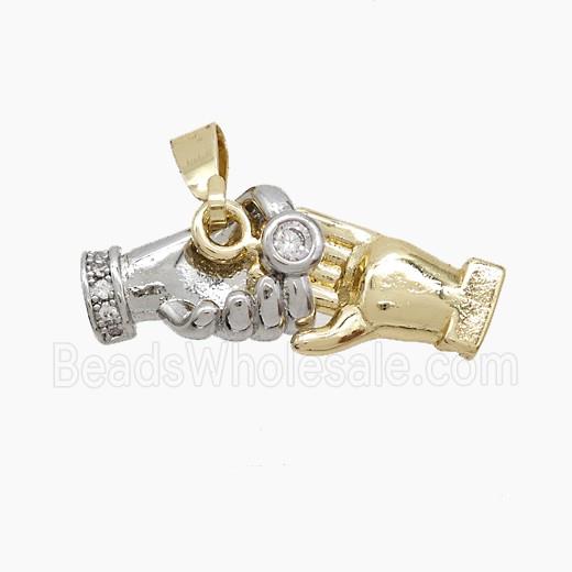 Copper Handshake Pendant Pave Zirconia Platinum Gold Plated