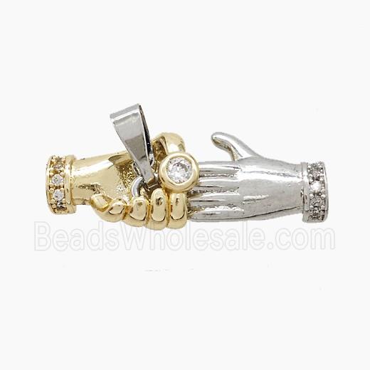 Copper Handshake Pendant Pave Zirconia Platinum Gold Plated