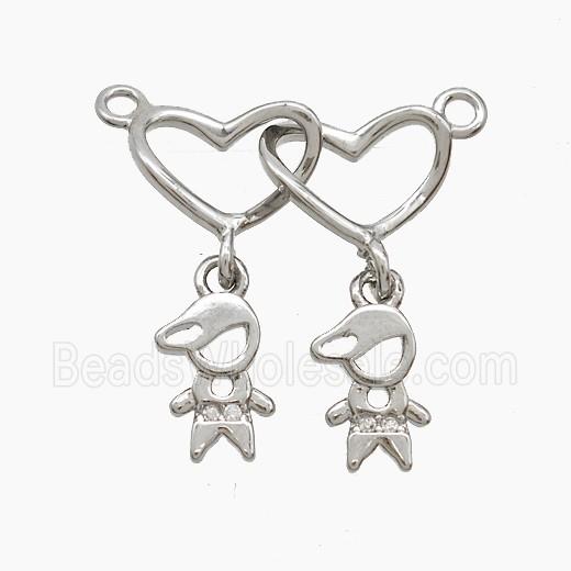 Copper Heart Kidsboy Pendant Pave Zirconia 2loops Platinum Plated
