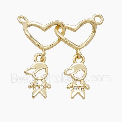 Copper Heart Kidsboy Pendant Pave Zirconia 2loops Gold Plated