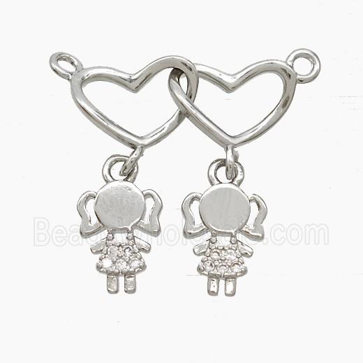 Copper Heart Kidsgirls Pendant Pave Zirconia 2loops Platinum Plated