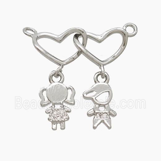 Copper Heart Kids Pendant Pave Zirconia 2loops Platinum Plated