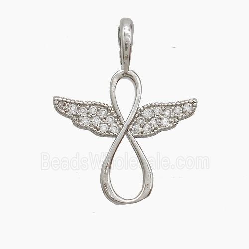Copper Infinity Angel Wings Pendant Pave Zirconia Platinum Plated