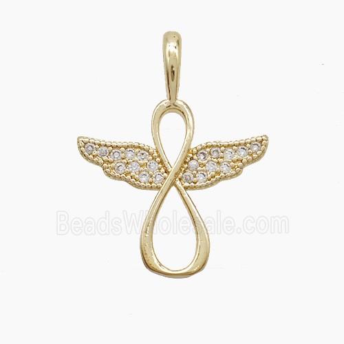 Copper Infinity Angel Wings Pendant Pave Zirconia Gold Plated