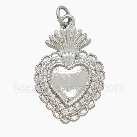 Copper Heart Pendant Pave Zirconia Platinum Plated