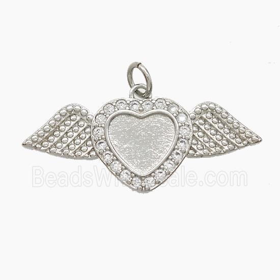 Copper Heart Angel Wings Pave Zirconia Platinum Plated